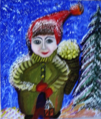Painting акрилом "Гномочка с золотом в зимнем лесу"