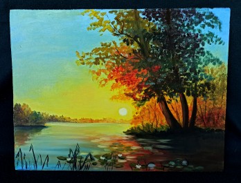 Painting маслом Закат на озере