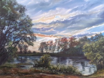 Картина маслом  "Закат над Десной"
