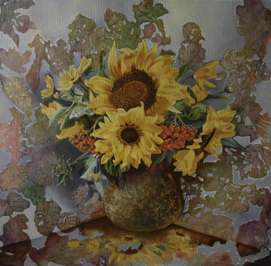 Painting маслом Подсолнух(в вазе