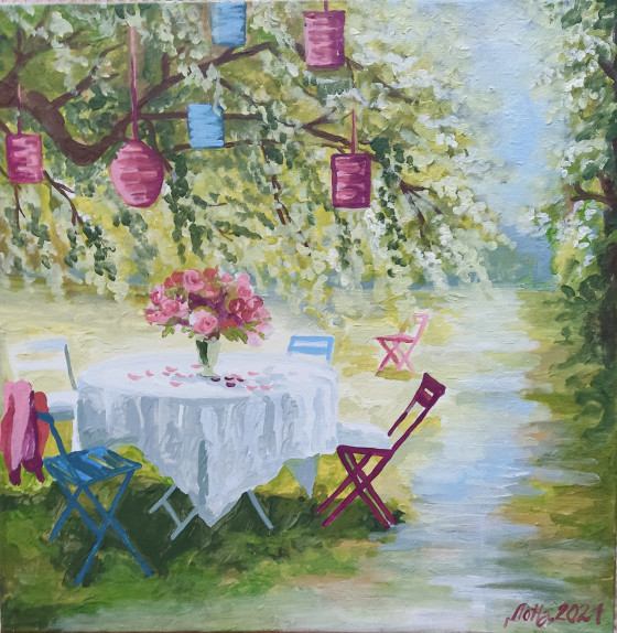 Painting маслом Картина "Во дворе".