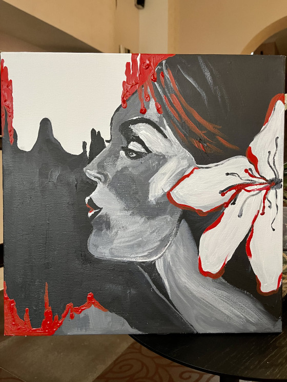 Painting акрилом Девушка с цветком