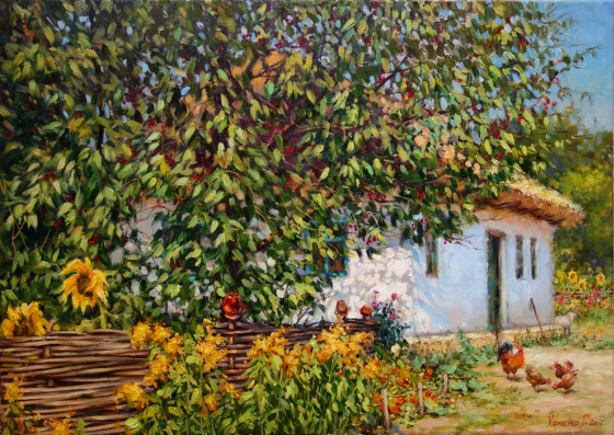 Painting маслом Cherry Tree by the Hut.