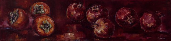 Painting маслом Гранаты и хурма