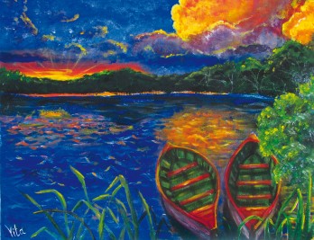 Painting акрилом Две лодки на закате