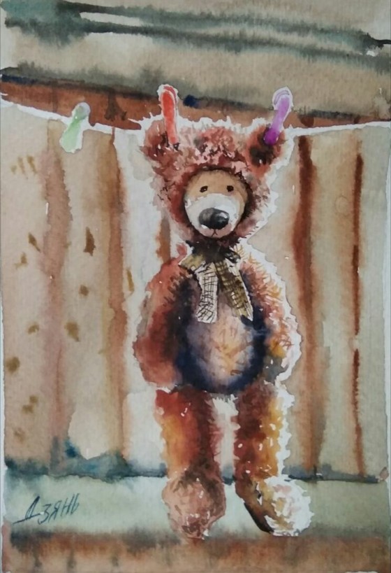 Painting акварелью Мишка.