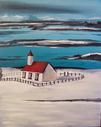 Painting маслом Церковь в Исландии