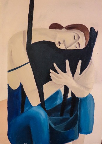Painting маслом Женщина с кошкой