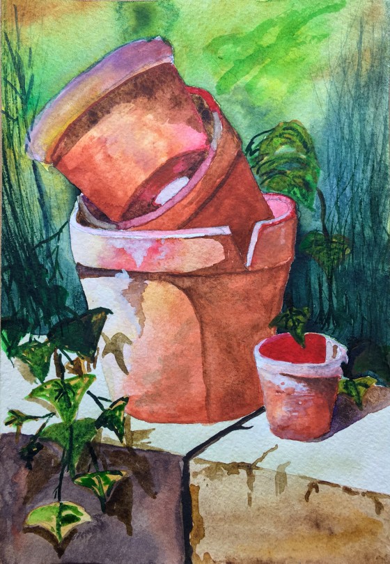 Painting акварелью Горшки