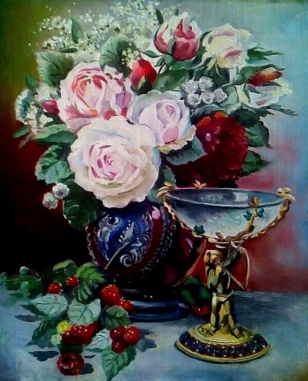 Painting маслом Розы с малиной