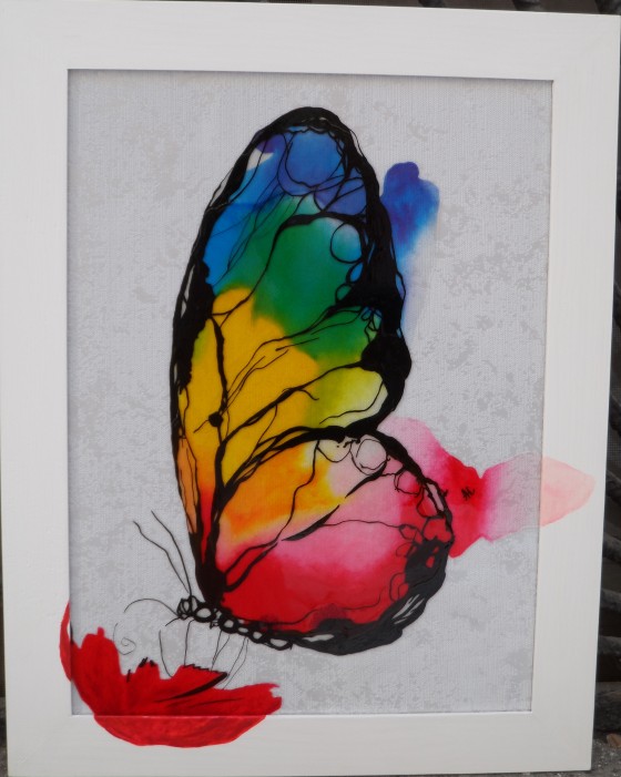 Painting в смешанной технике Бабочка на цветке