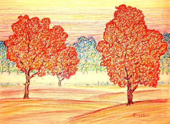 Painting в смешанной технике Красные деревья