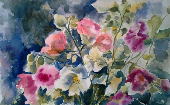 Painting акварелью Мальвы