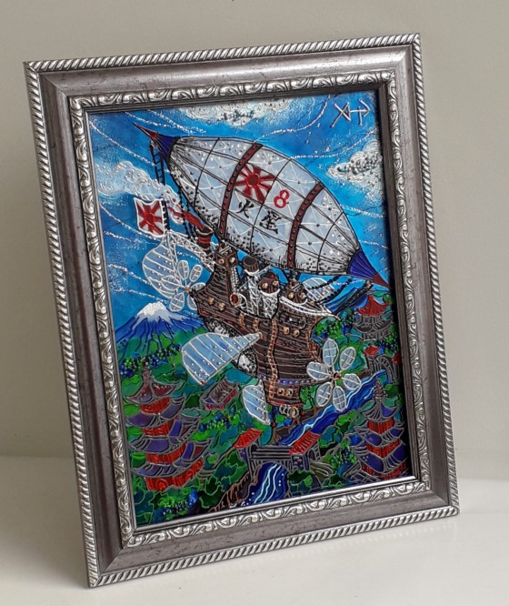 Painting в смешанной технике Японский дирижабль "Звезда Огня"  