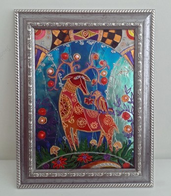 Painting в смешанной технике Витражная картина "Яблочный Олень"  