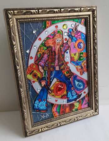 Painting в смешанной технике Витражная картина "Хиппи forever"