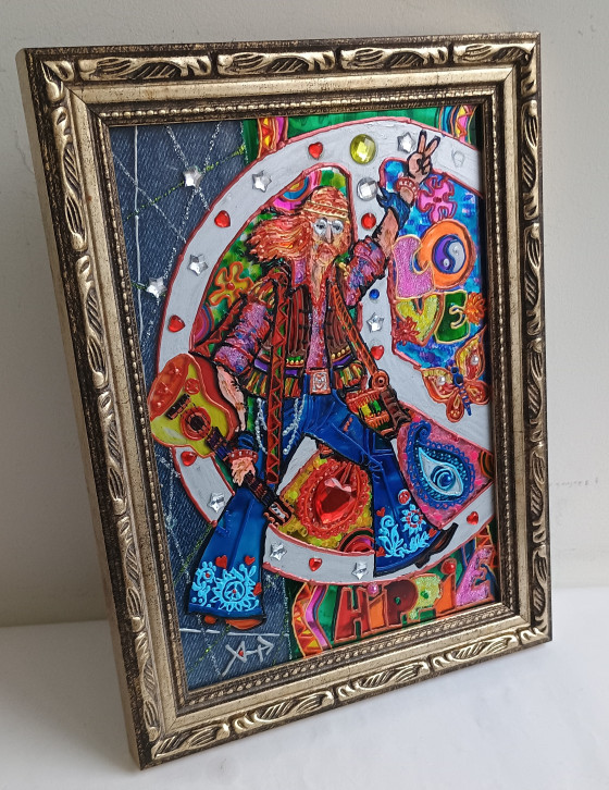 Painting в смешанной технике Витражная картина "Хиппи forever"