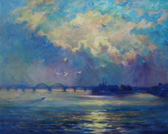 Painting маслом Рассвет на Днепре 