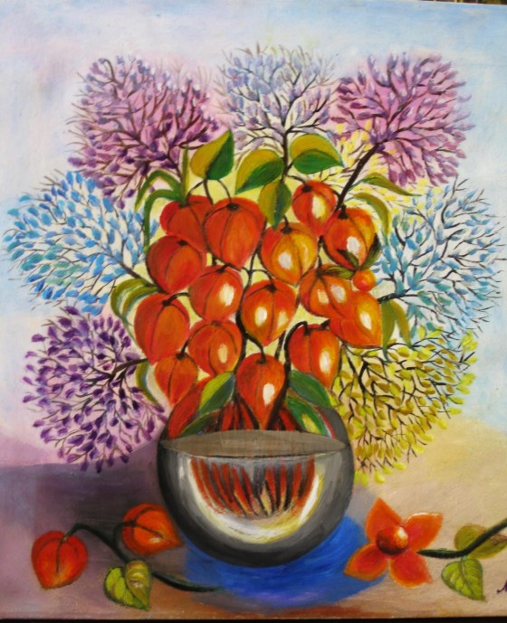 Painting маслом натюрморт "Физалис и сухоцветы"