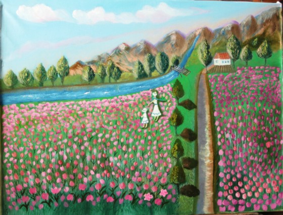 Painting маслом "Цветение розовых тюльпанов"