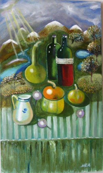 Painting маслом "Натюрморт в пейзаже"