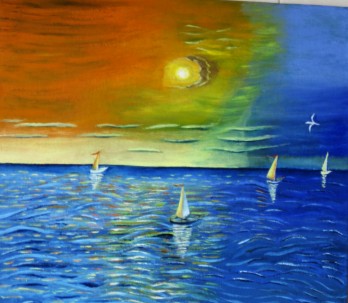Painting маслом "Штиль на море перед закатом"