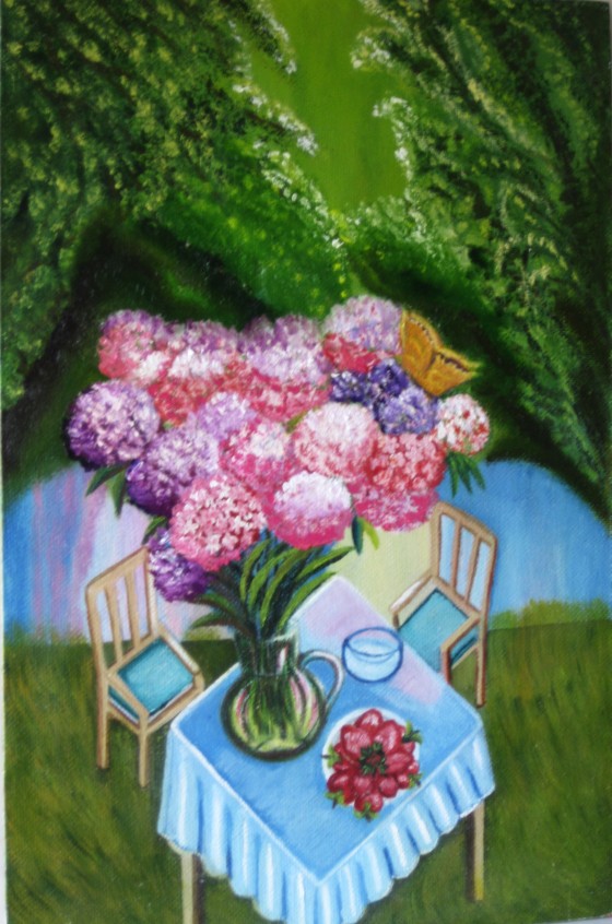 Painting маслом "Пора клубники и бабочек"