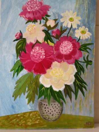 Painting маслом " Пионы и ромашки"