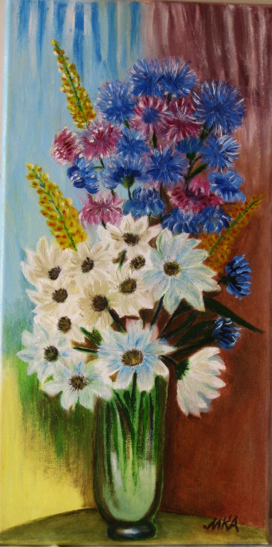 Painting маслом "Летний букет с ромашками"