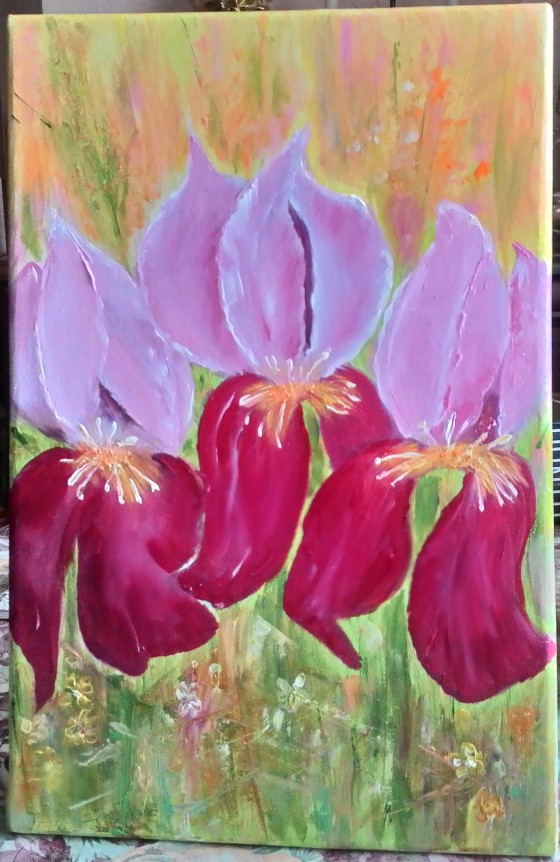 Painting маслом "Ирисы в саду"