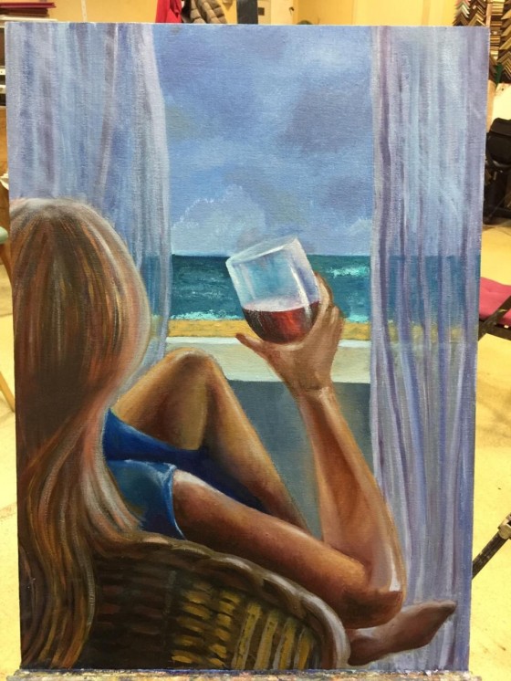 Painting маслом Девушка и море