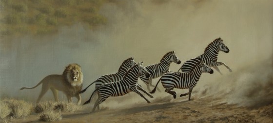 Painting маслом Лев и его зебры