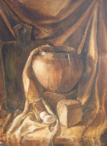 Painting маслом Натюрморт с хлебом и яйцами