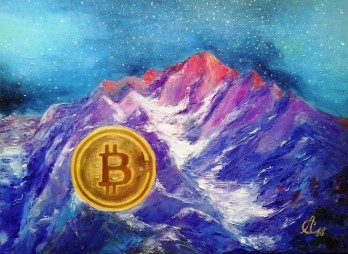 Painting маслом Биткоин стремится к вершине