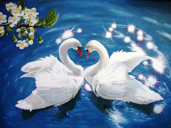 Painting маслом Лебеди
