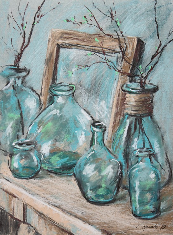 Painting пастелью Бутылочки