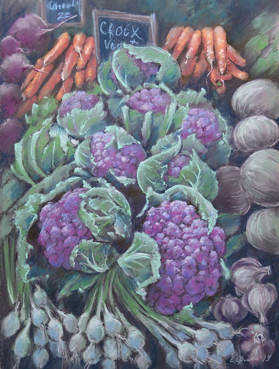 Painting пастелью Французский рынок
