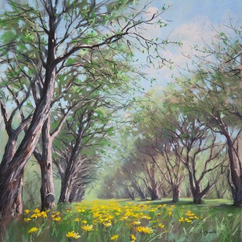 Painting пастелью Под яблонями