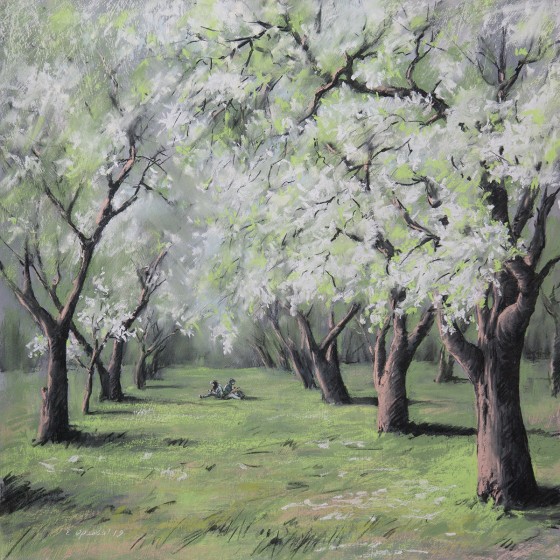 Painting пастелью Романтика весны
