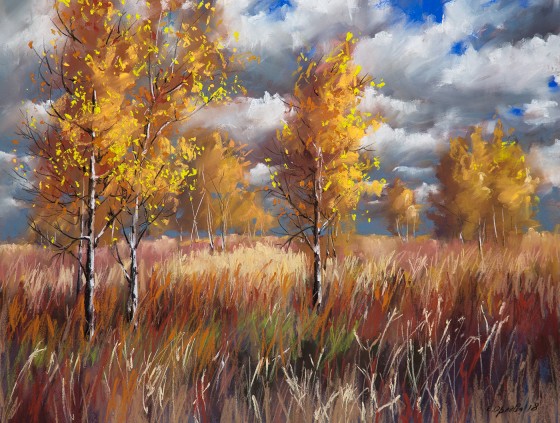 Painting пастелью Октябрь за городом
