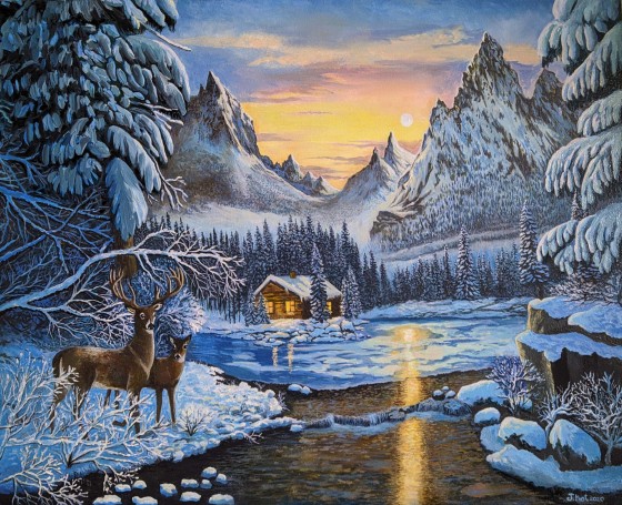 Painting маслом Зимняя страна