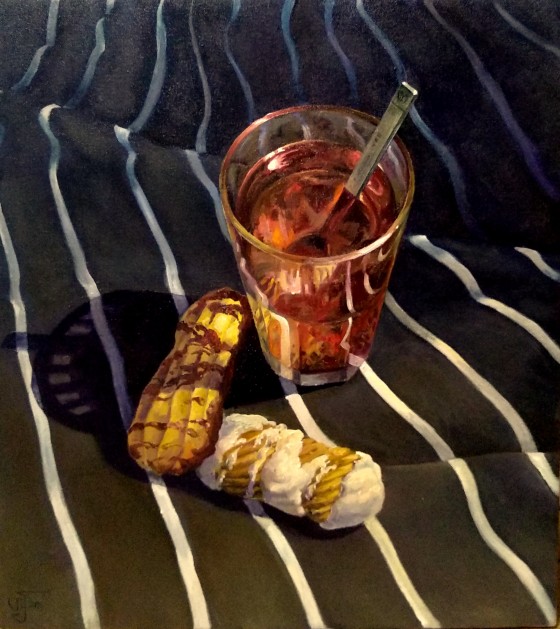 Painting маслом "Чай с печеньем и мыслями о переменчивой зебре жизни".