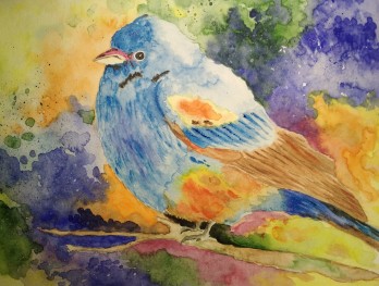 Painting акварелью Синяя птица