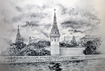 Painting акварелью Московский Кремль
