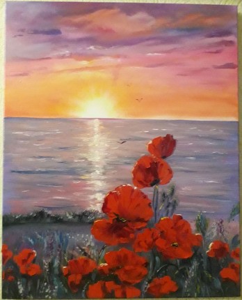 Painting маслом Маки на закате