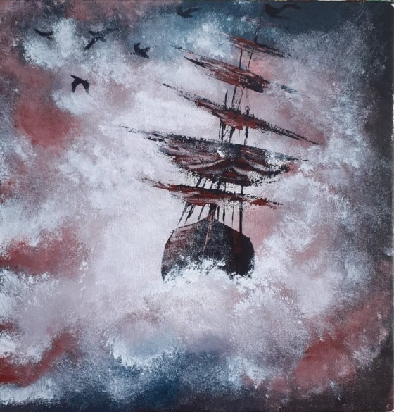 Painting акрилом Одинокий парусник