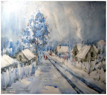 Painting акварелью Зима на дачі