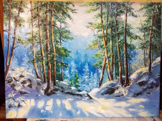 Painting маслом Зимний лес