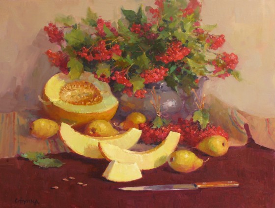 Painting маслом натюрморт з букетом калини