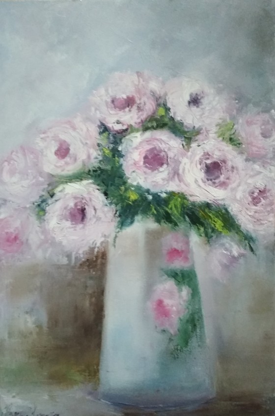 Painting маслом Розы в старом кувшине